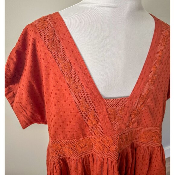 Shyanne Embroidered Boho Babydoll Summer Dress in Rust - Picture 10 of 12